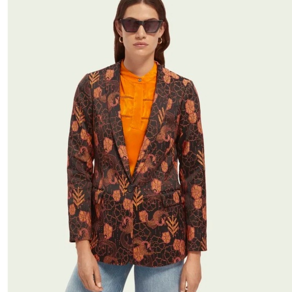 Scotch & Soda “Starwatcher” Black/Orange Jacquard Print Blazer Small NWT! - Picture 3 of 16